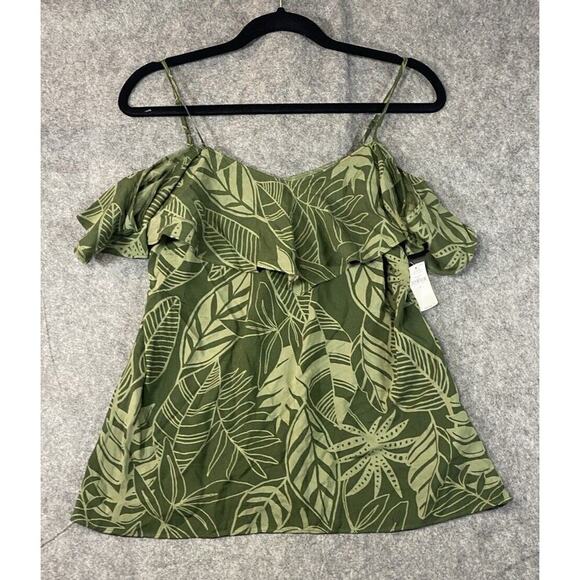 Old Navy Shirt Womens Size XS Green Ruffle Tank Top Blouse Tropical - Picture 1 of 7